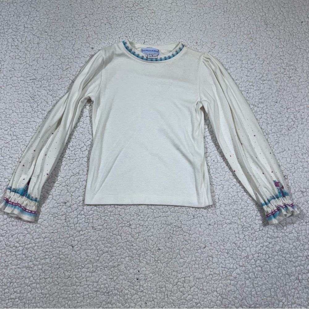 Vintage 90's OshKosh B'Gosh Girls Long sleeve Ruffle White Top Shirt Sz 5